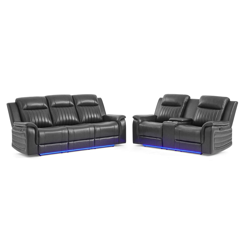 Ian - Power Reclining Sofa With LED & Global Surround System - Charcoal