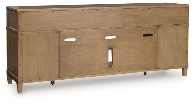Sharlance - XL TV Stand With Fireplace Option - Light Brown