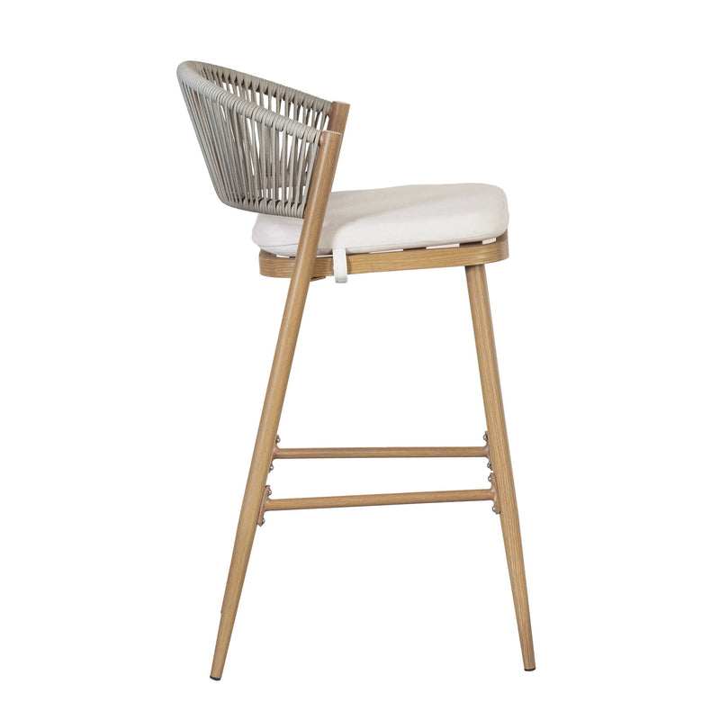 Outdoor Bar Height Metal Frame Counter Stools With Scallop Shaped Backrest & Water Resistant Cushions
