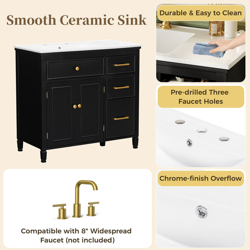 2 Piece Freestanding Bathroom Vanity Set With Sink Top, Reversible Dual Layout