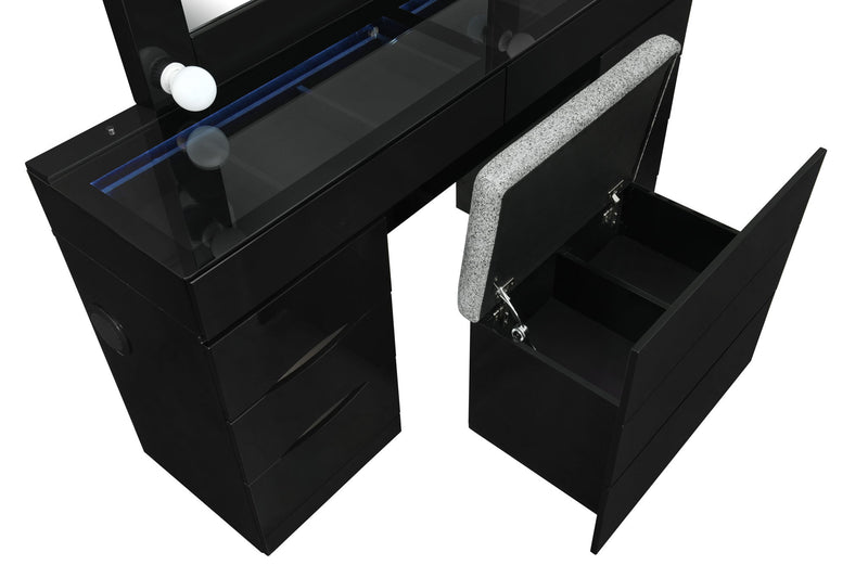 Ella - Vanity Set With Storage Stool - Black