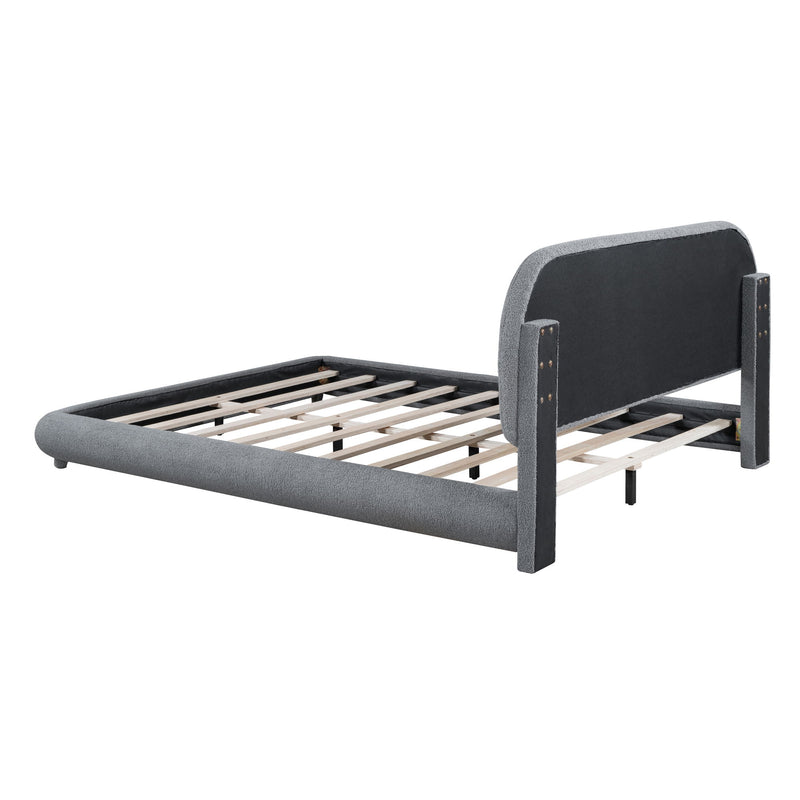 Upholstered Platform Bed With Thick Solid Frame And Stylish Curve-Shaped Design