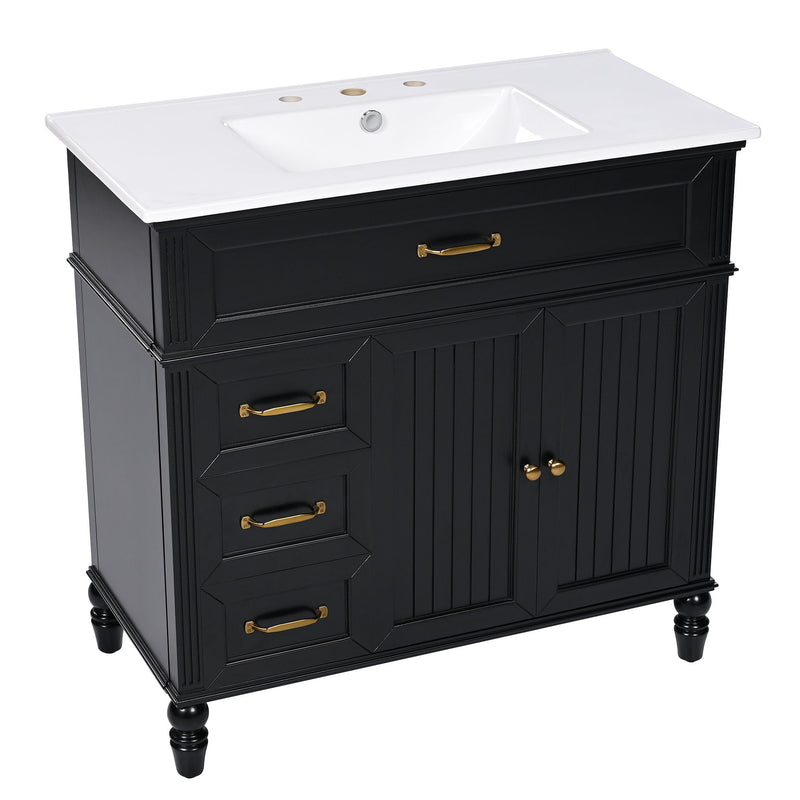 Bathroom Vanity With Sink, 2 Doors 2 Drawers, Freestanding Design