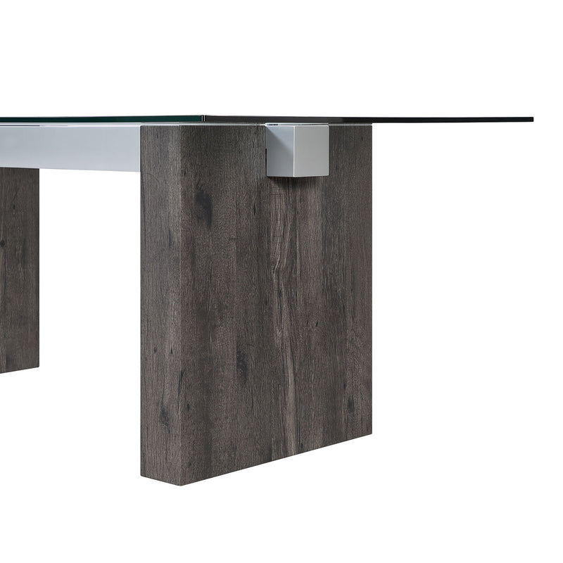 D4238 - 7 Piece Dining Room Set (Dining Table And 6 Dining Chairs) - Clear / Dark Brown / Light Gray