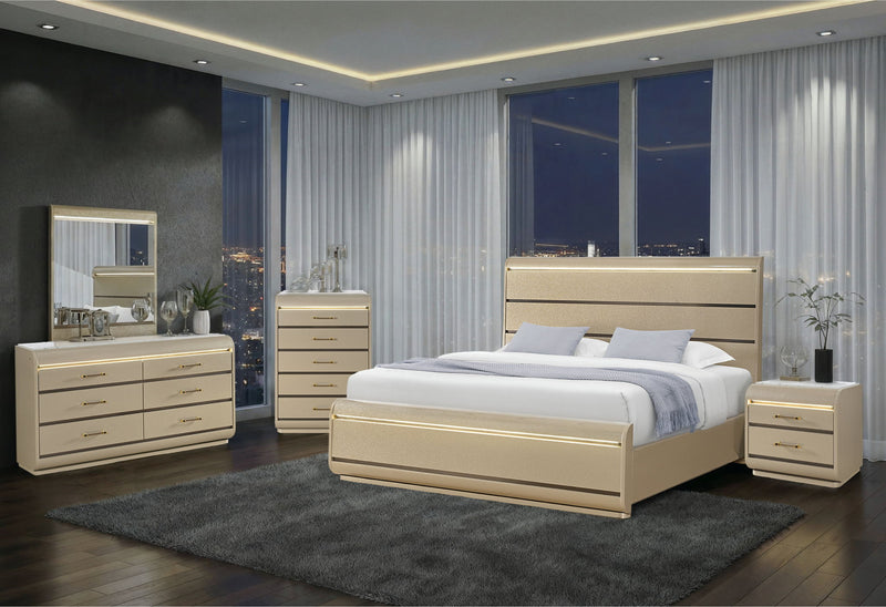Genesis - King Bed With LED - Gold