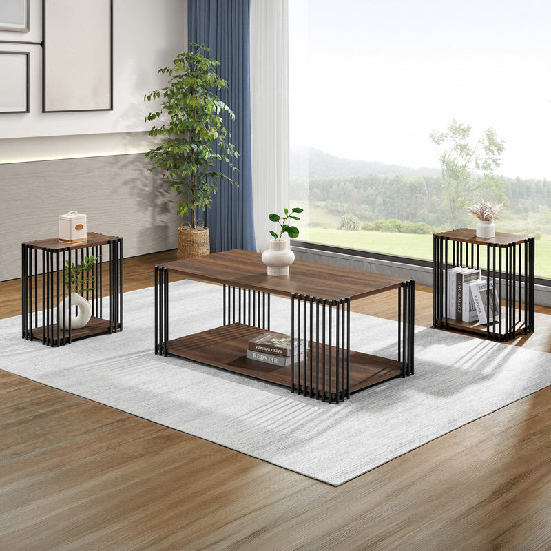 Vertex - Rectangular 3 Piece Occasional Set (1 Coffee & 2 End Tables) - Brown / Black