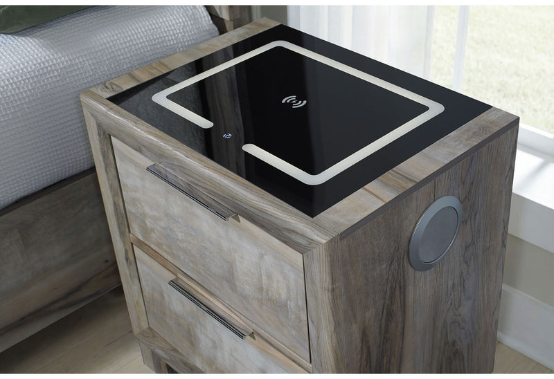 Callie - Nightstand With Wireless Charging Platform And LED Speaker - Brown