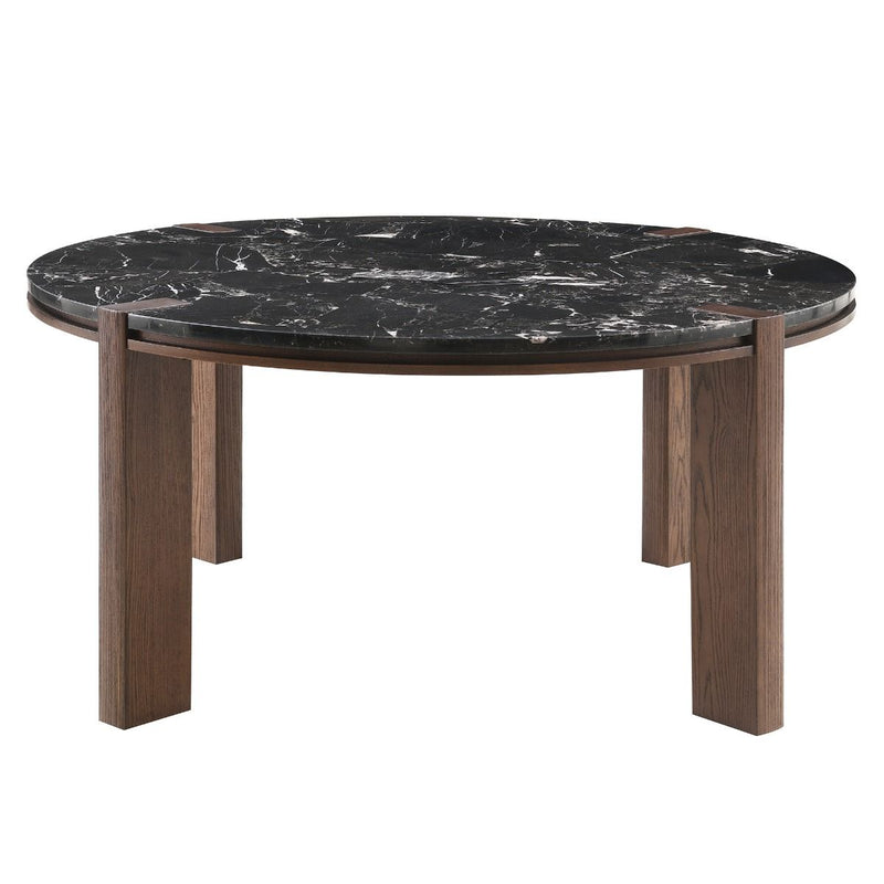 Estella - Round Dining Table With Natural Marble Top - Black Top & Walnut
