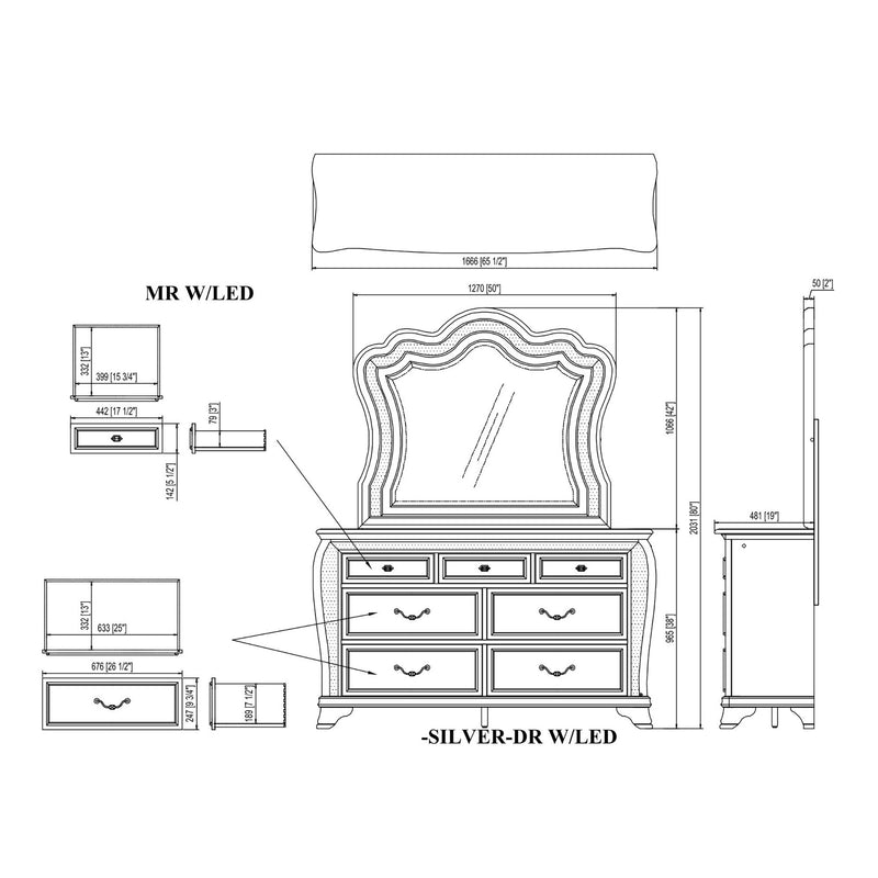 Aurelia - 5 Piece Bedroom Set With LED Light