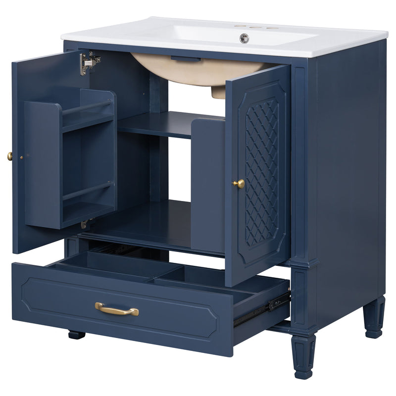 Tocador de baño con lavabo, puerta de cierre suave, almacenamiento multifuncional