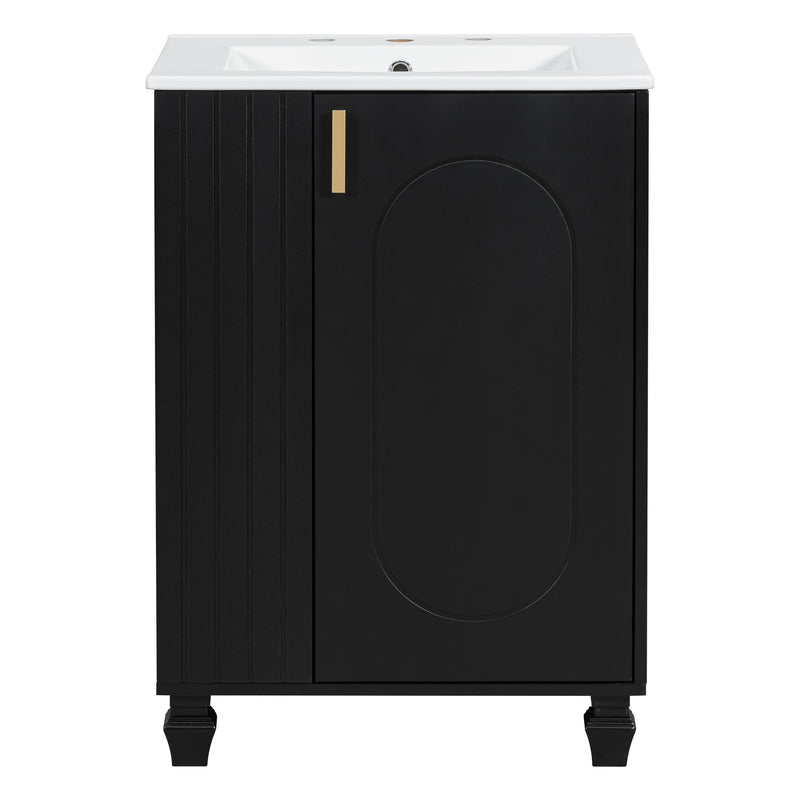 Classic Retro Bathroom Vanity With Sink, Door Shelf, Side Open Storage Frame
