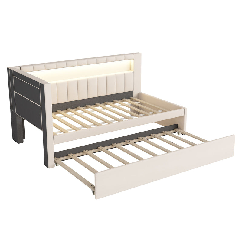 Upholstered Platform Bed With USB Ports And LED Belt
