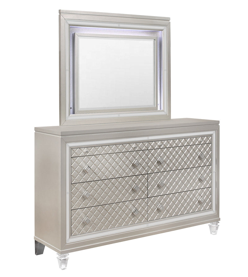Paris - 4 Piece Queen Bedroom Set (Queen Bed With LED, Dresser, Mirror, Nightstand) - Champagne