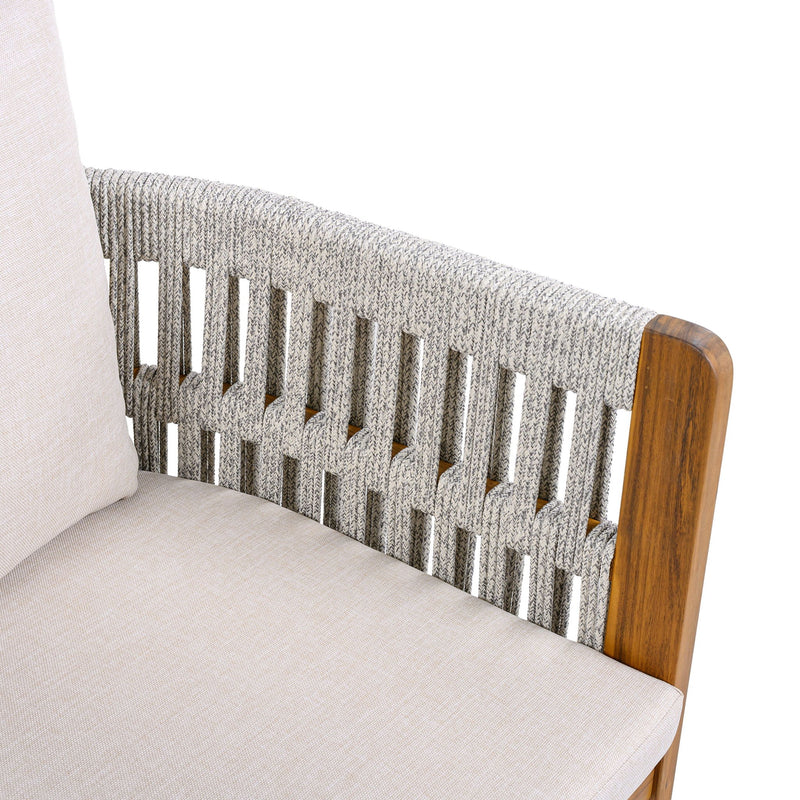 7 Piece Outdoor Dining Set With Table And Chairs - Beige / Teak / White
