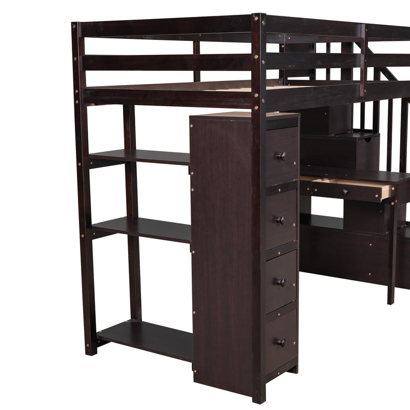 Loft Bed With Storage Drawers, Desk And Stairs With Shelves