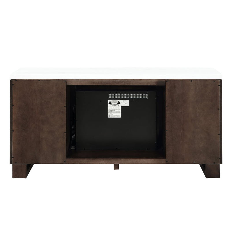 Edwyn - Server With Fireplace - Natural Marble Top & Espresso
