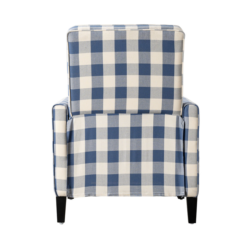 Buffalo Plaid Push Back Recliner Chair For Living Room - Blue / White