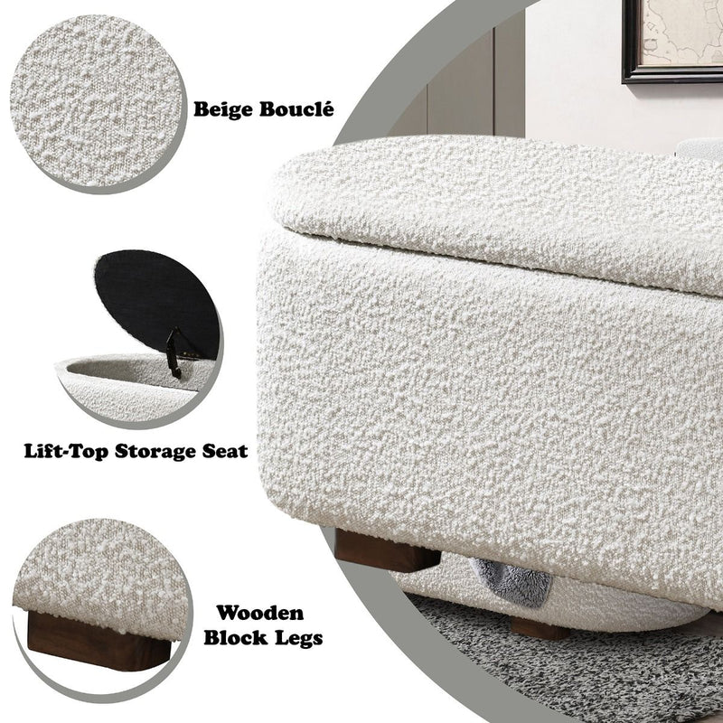 Sandro - Bench With Storage - Beige Boucle & Walnut