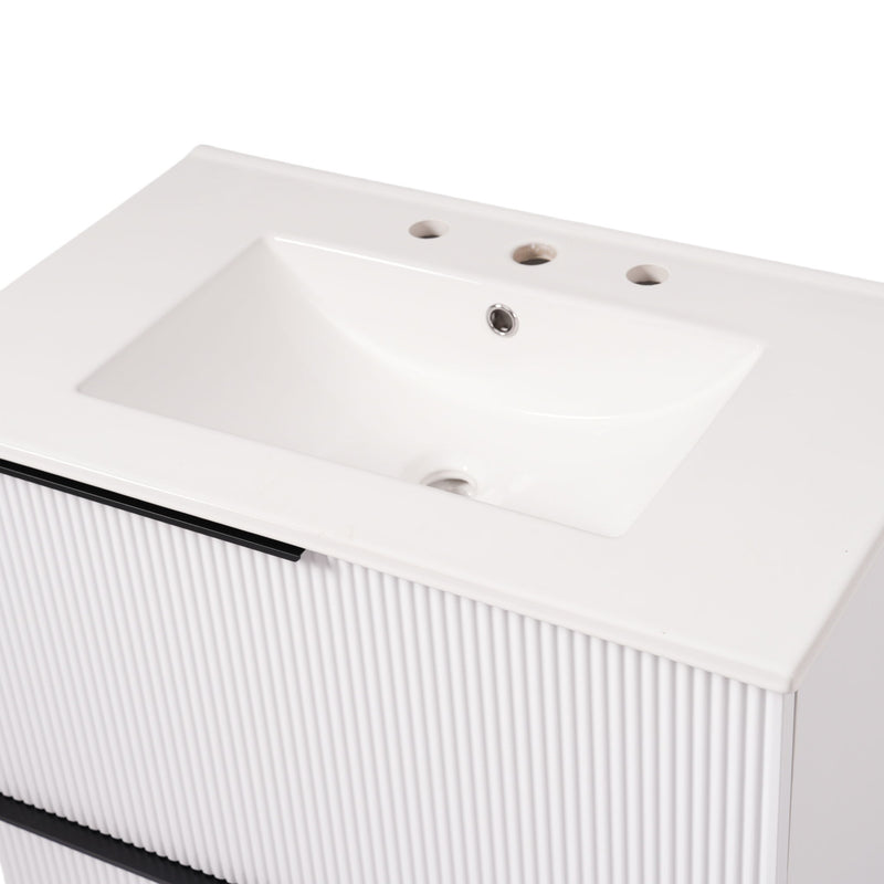 Fluted Bathroom Vanity With Ceramic Sink, Soft Close Slides