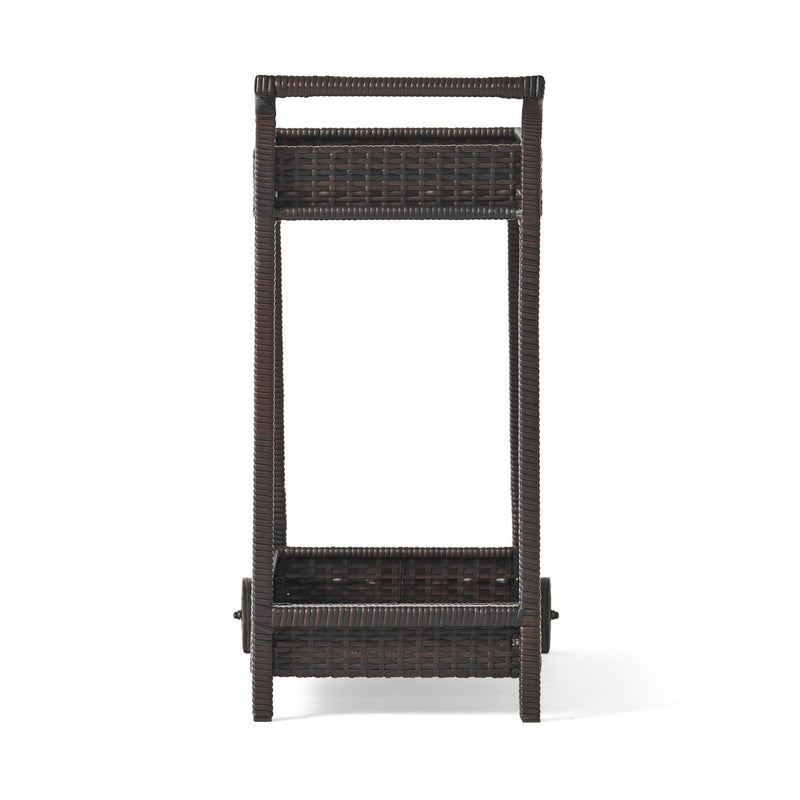 Resin Wicker Bar Cart With Metal Frame - Brown