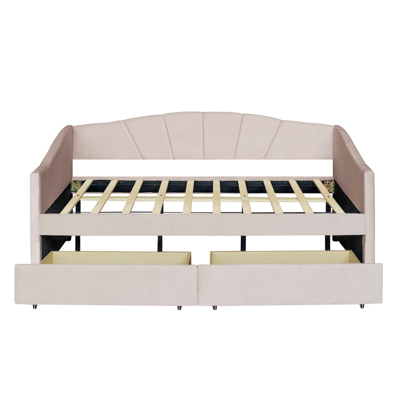 Upholstered Daybed With Two Drawers And Wood Slat