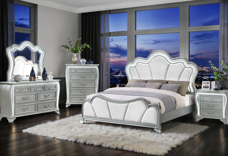 Aria - King Bed With LED - Silver