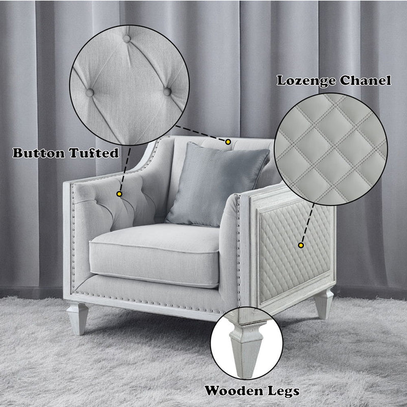 Katia - Chair With Pillow - Light Gray Linen & Weathered White