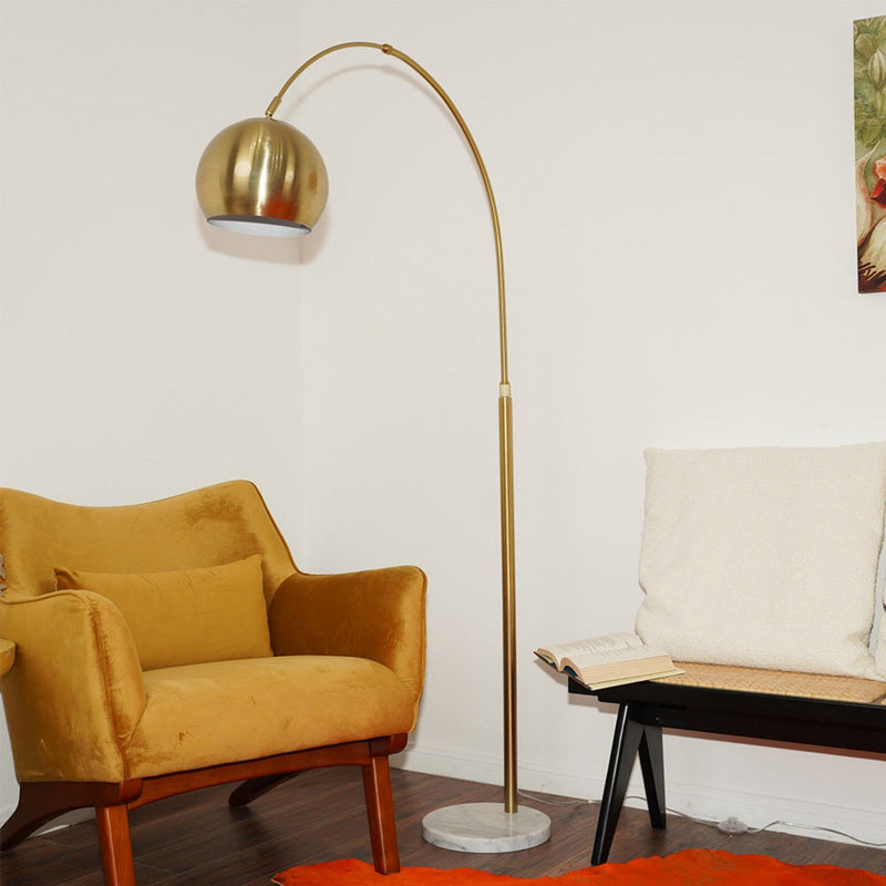 Oasis - Long Arm Gold Adjustable Floor Lamp With Round Marble Base - Gold / White Marble