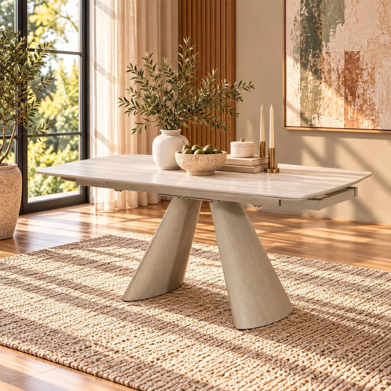 Cassian - Dining Table With Ceramic Top - Cream