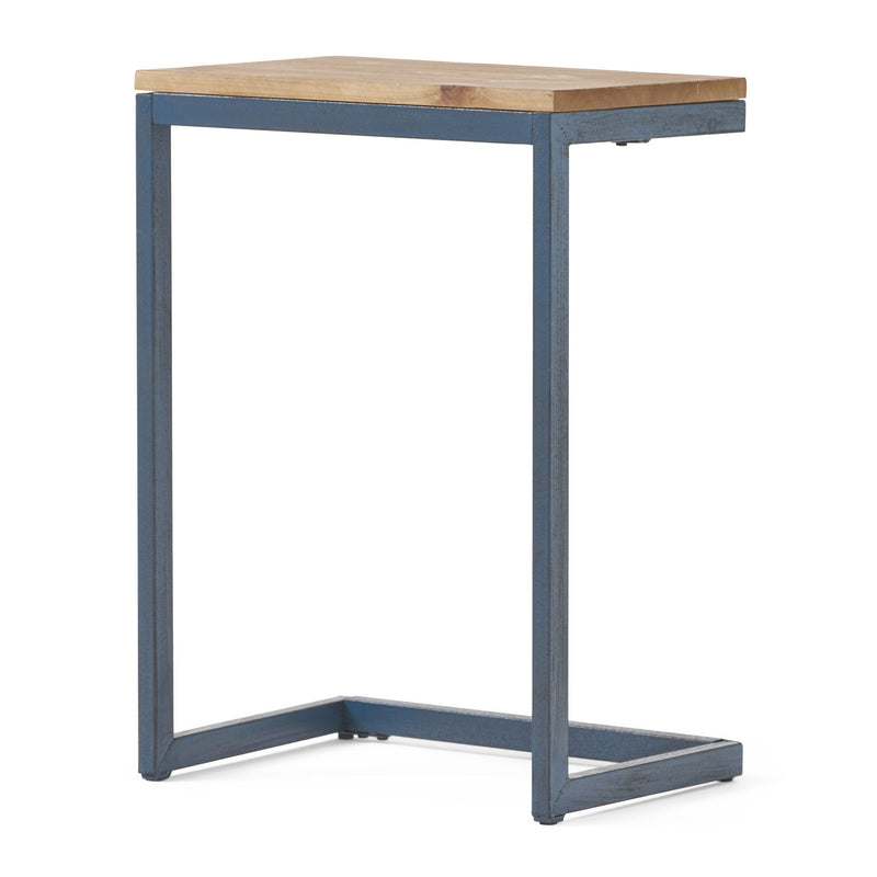C Shaped End Table With Iron Base And Fir Wood To