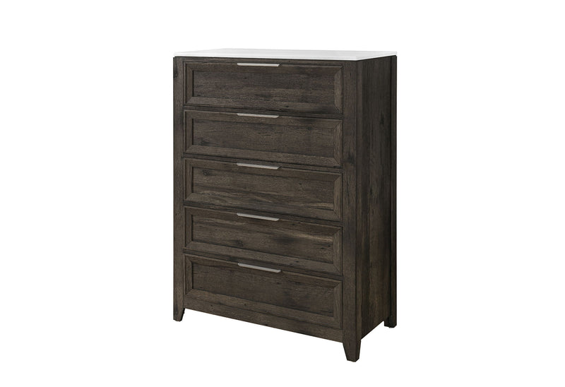 Mariah - 5 Piece King Bedroom Set (Bed, Dresser & Mirror, Nightstand, Chest) - Dark Brown