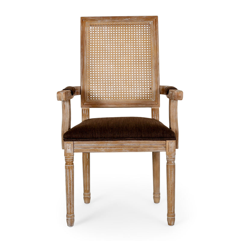 Upholstered Dining Chair With Cane Backrest