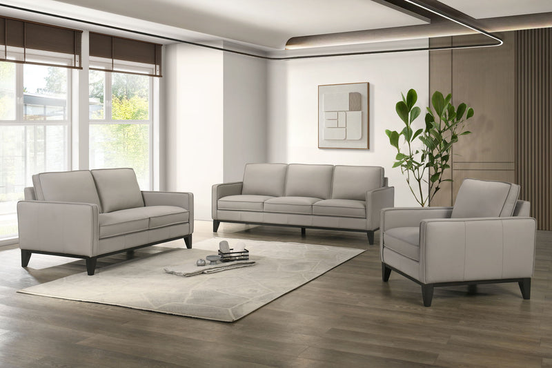 Aaron - Leather Ottoman - Mist Gray