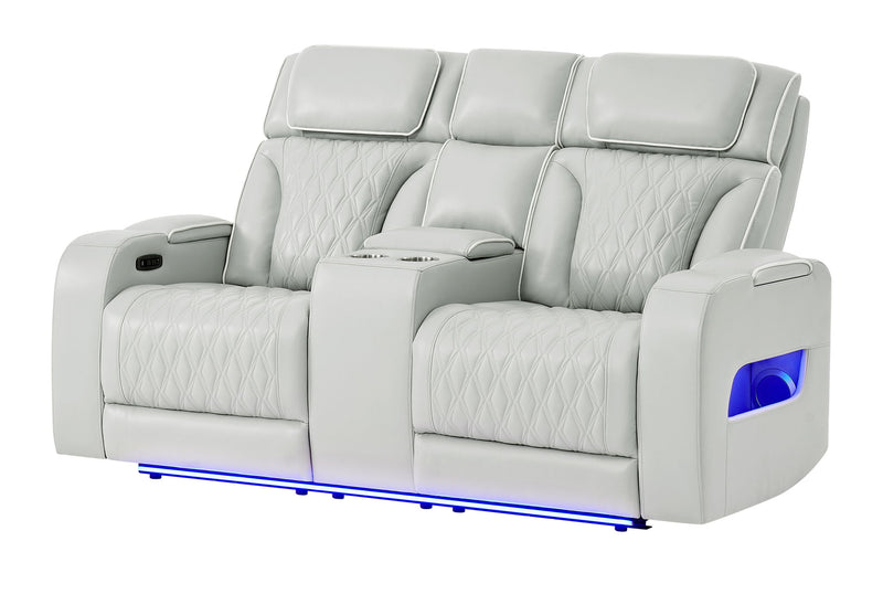 U8611 - Power Console Reclining Loveseat With Power Headrest, LED And Speaker - Silver