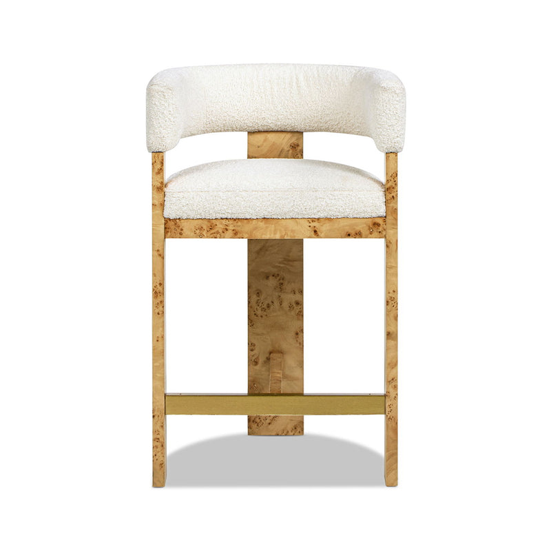 Vavona - Burl Upholstered Barrel Back Counter Height Bar Stool - Polar Off White