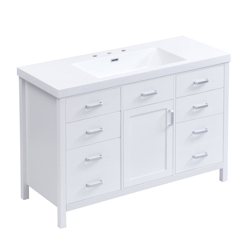 47.25" Modern Bathroom Vanity With Sink, Soft Close Single Door & 6 Drawers - White