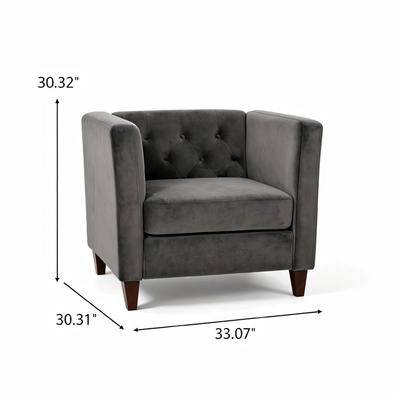 Button Tufted Accent Chair, Square Arms