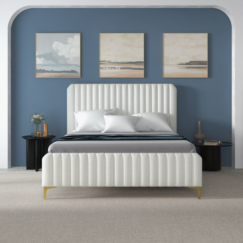 Valery - Queen Size Platform Bed - Cream
