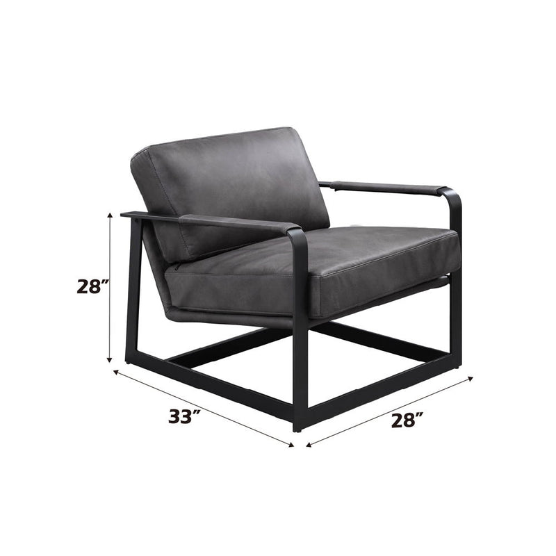 Locnos - Accent Chair - Gray Top Grain Leather & Black