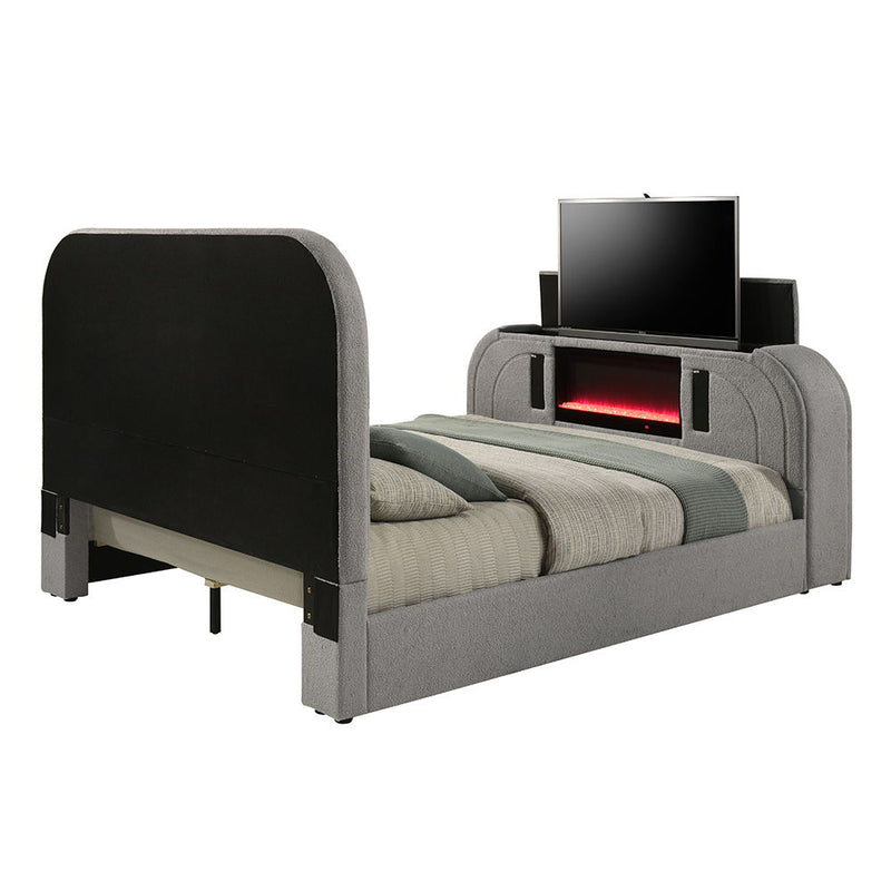 Shelyn - Bedroom Bed With LED, TV Stand, Fireplace & Bluetooth