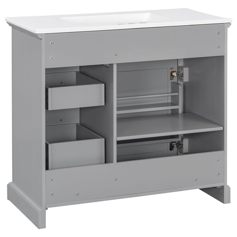 36" Bathroom Vanity With Sink, 2 Tip-Out Drawers, Soft Close Hinges