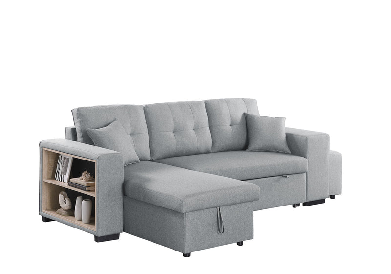 Daniel - Upholstered Reversible Sectional With Pull Out Loveseat - Light Gray