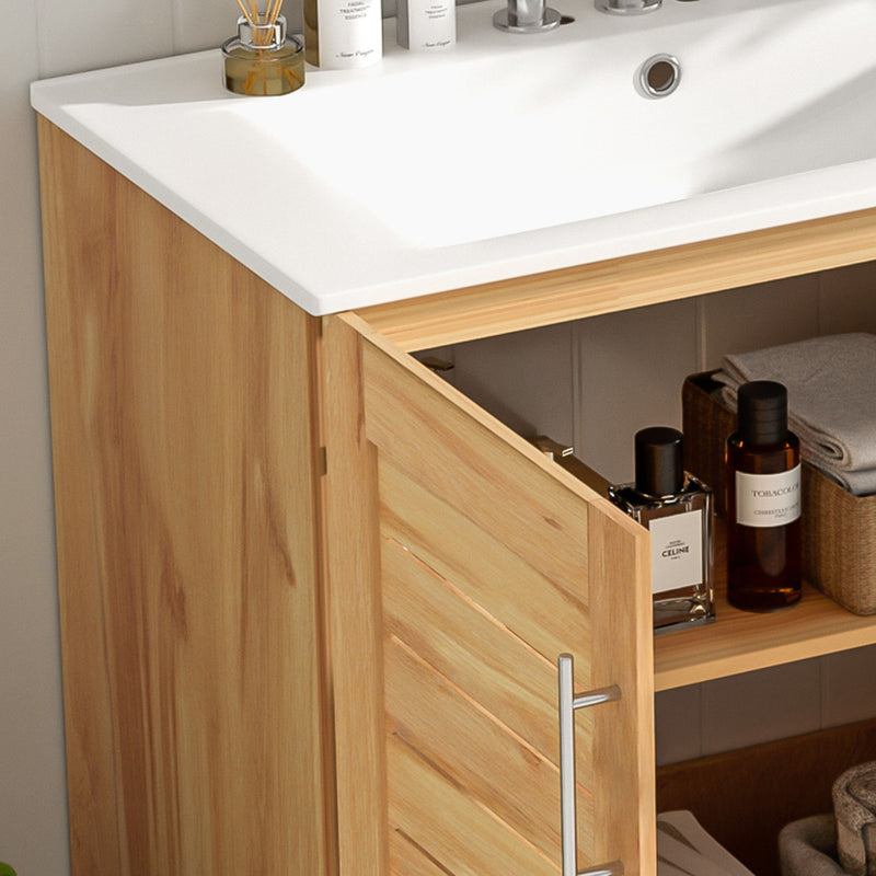 Bathroom Vanity With Ceramic Sink, Freestanding Cabinet - Antique Natural / Brown