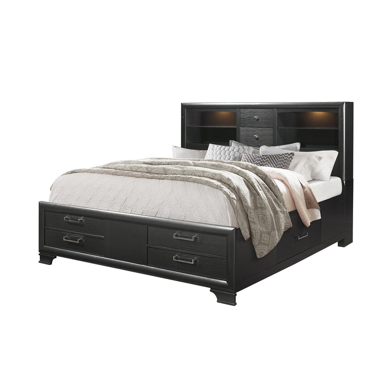 Civic - King Storage Bed With Bookcase Headboard And Built In Lighting - Gray