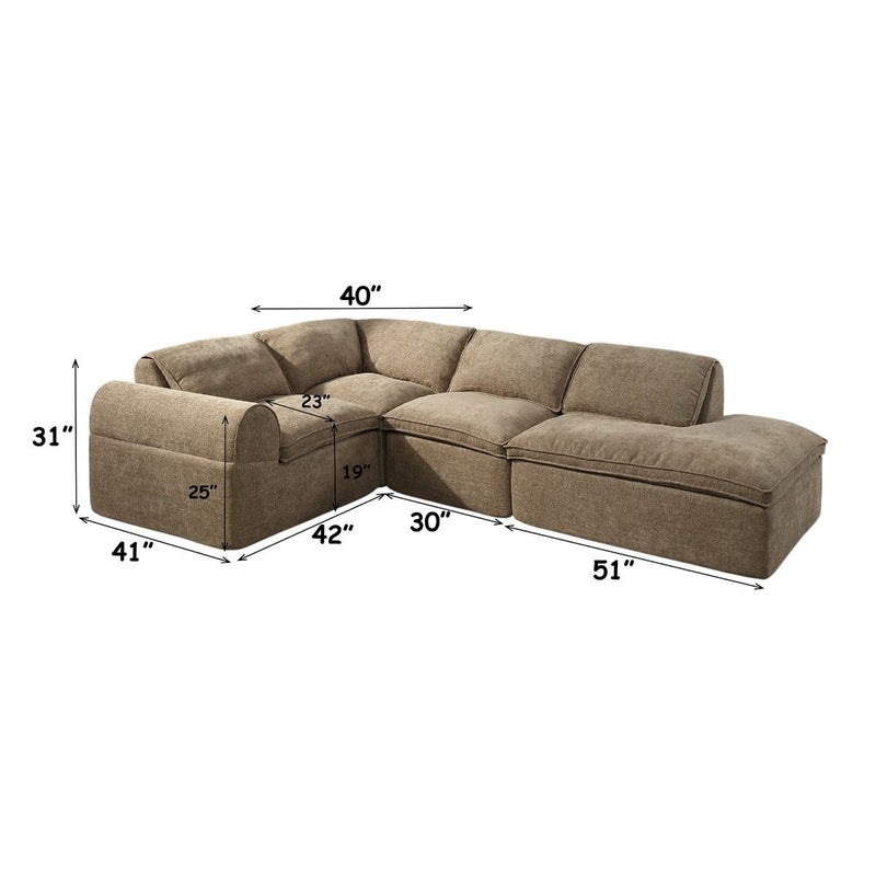 Almano - Modular Right Facing Chaise - Light Brown Chenille