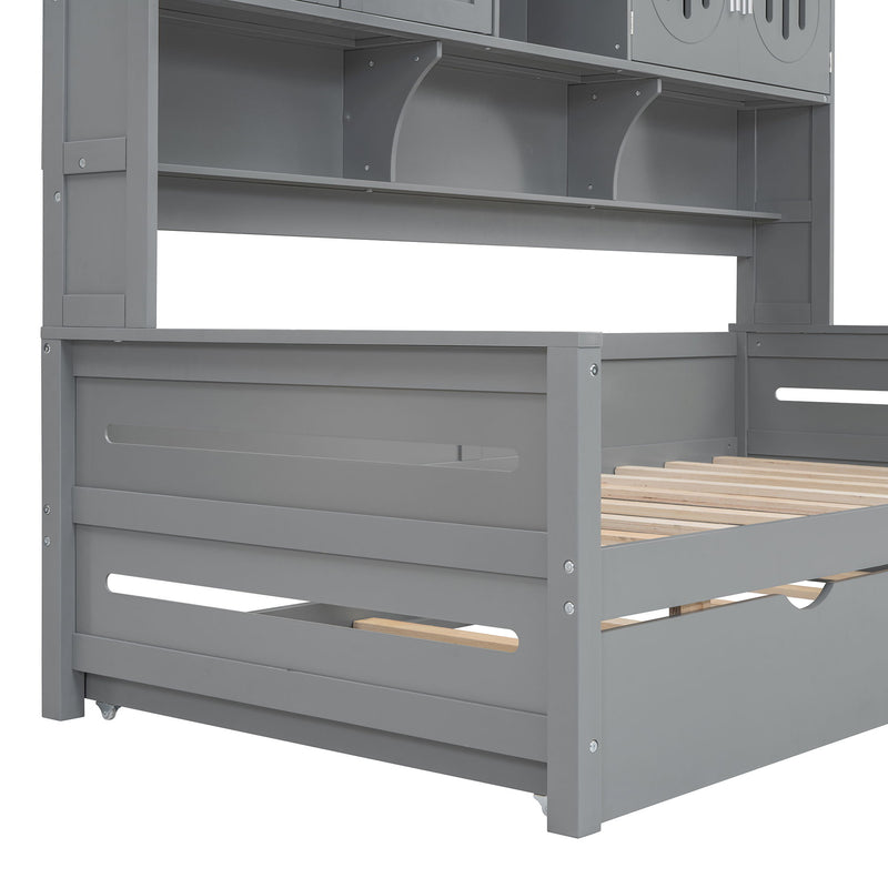 Daybed With All-In-One Cabinet And Shelf