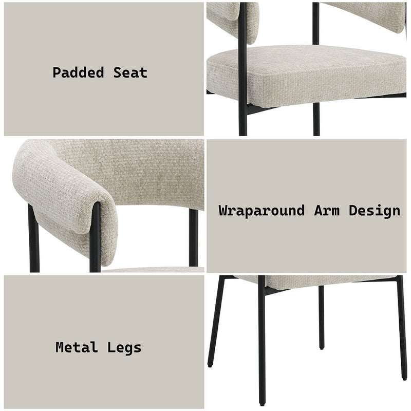 Jirina - Chenille Arm Chair (Set of 2) - Beige & Black