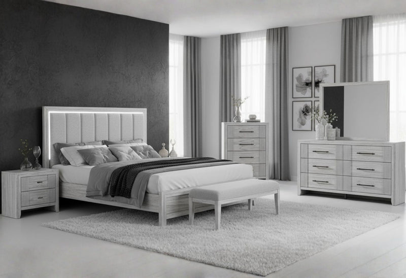 Elsie - Queen Bed With LED - Light Gray
