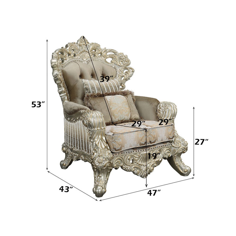 Sorina - Chair With 2 Pillows - Velvet, Fabric & Antique Gold