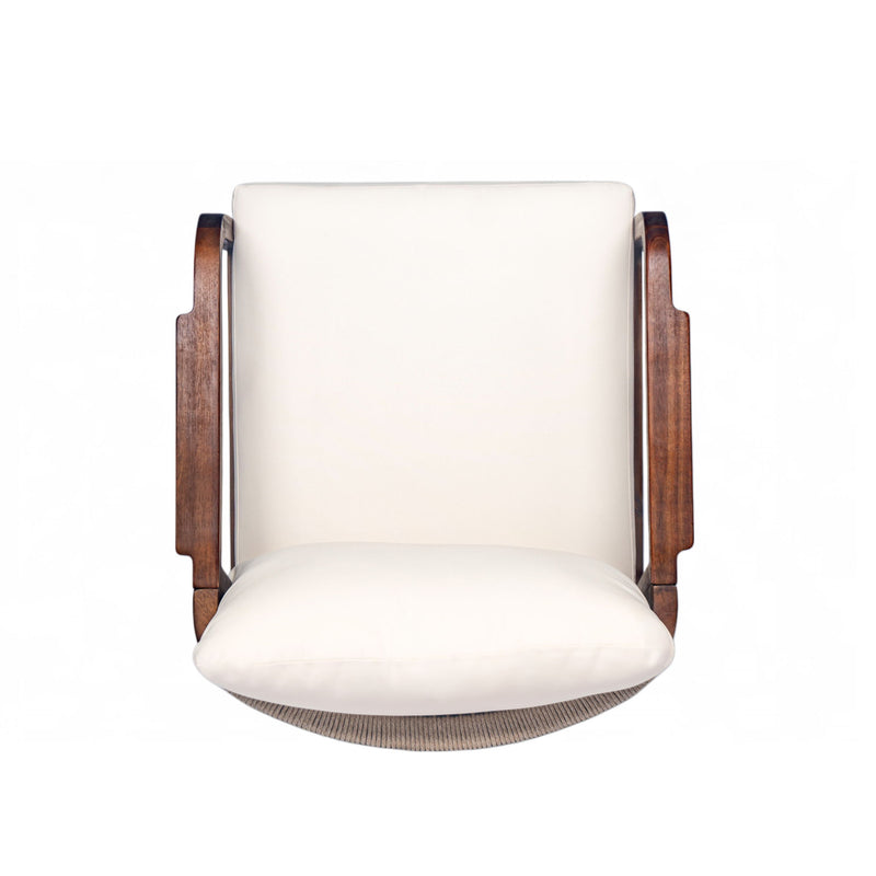 Outdoor Lounge Chair With Woven Backrest, Solid Wood Frame, Comfortable Cushions